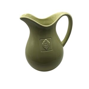 Country Gate by Enesco‎ Green Ceramic Pitcher Flower Leaf Square Embossed